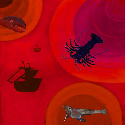 Mare rosso a tavola. Digital print. Cm. 100X100